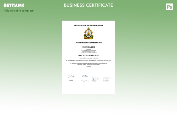 модерен стил Хондурас сертификат за регистрација Шаблон за Word и PDF